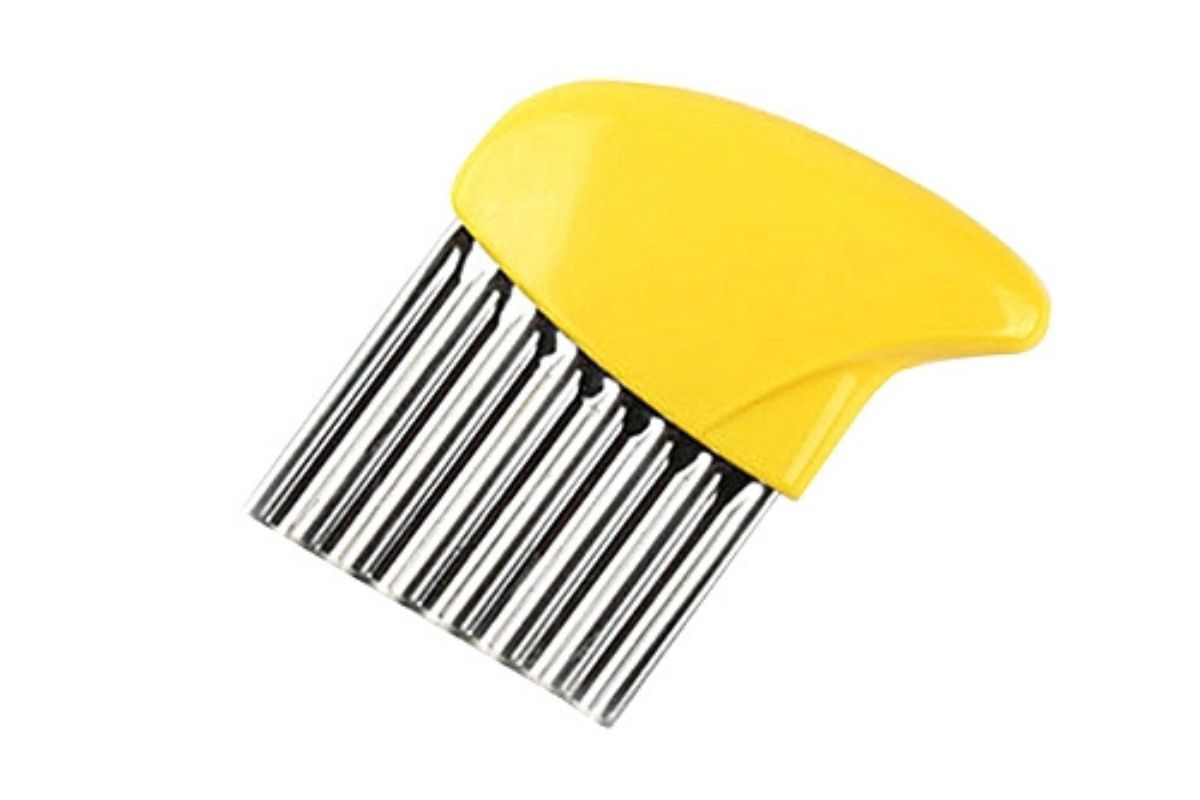 A yellow crinkle chip cutter